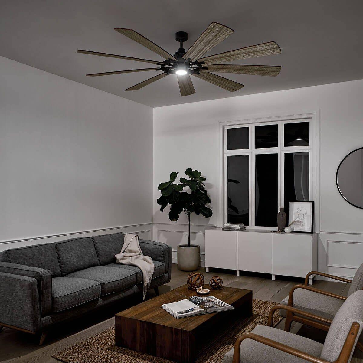 Gentry XL 85 Inch Weathered Zinc LED Large Ceiling Fan with Wall Control - Bees Lighting