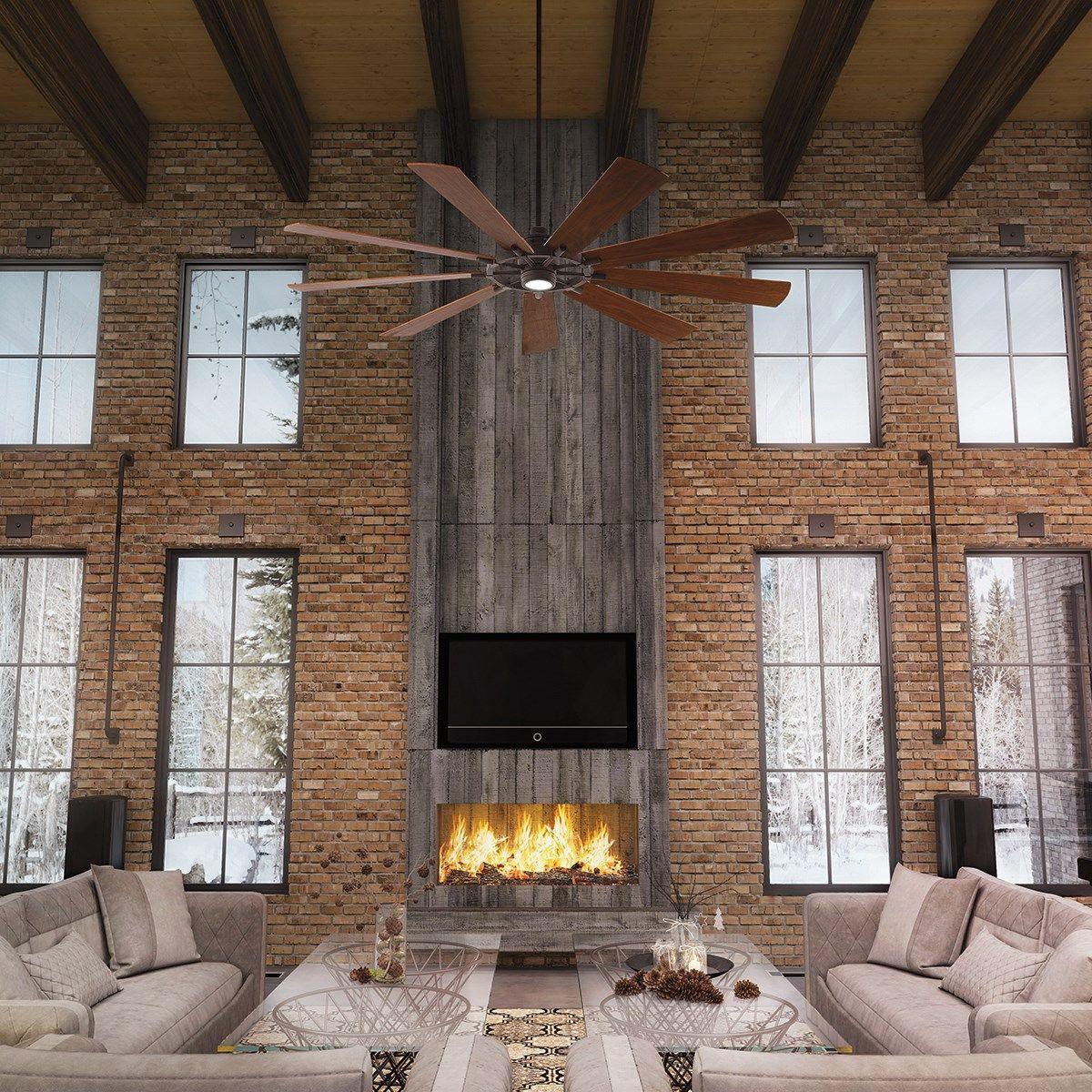 Gentry XL 85 Inch Weathered Zinc LED Large Ceiling Fan with Wall Control - Bees Lighting
