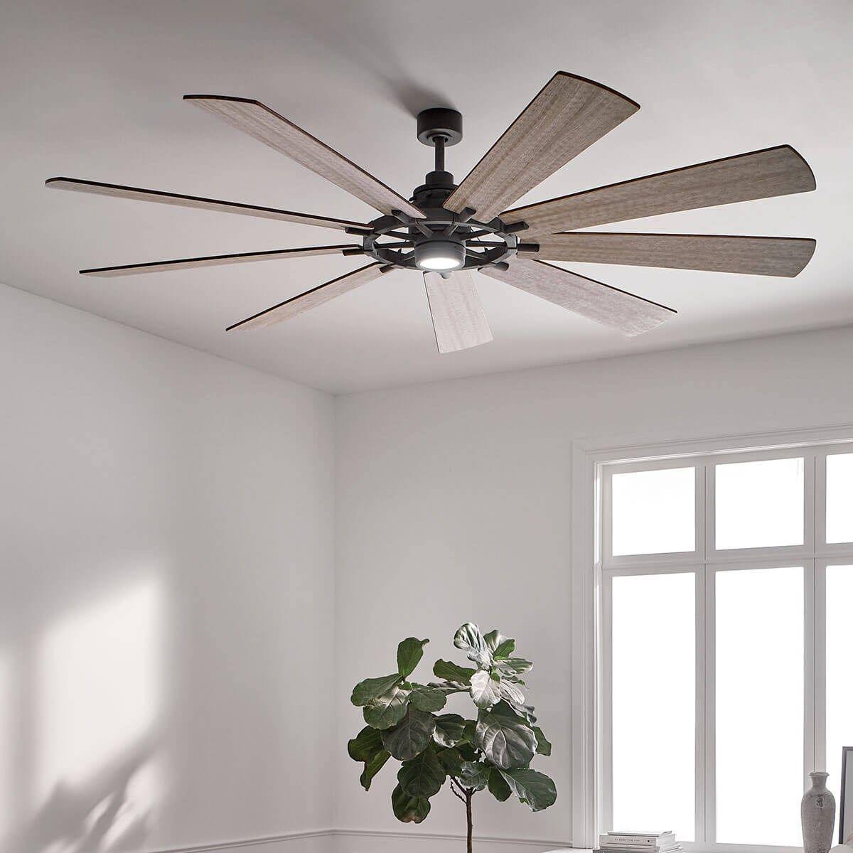 Gentry XL 85 Inch Weathered Zinc LED Large Ceiling Fan with Wall Control - Bees Lighting
