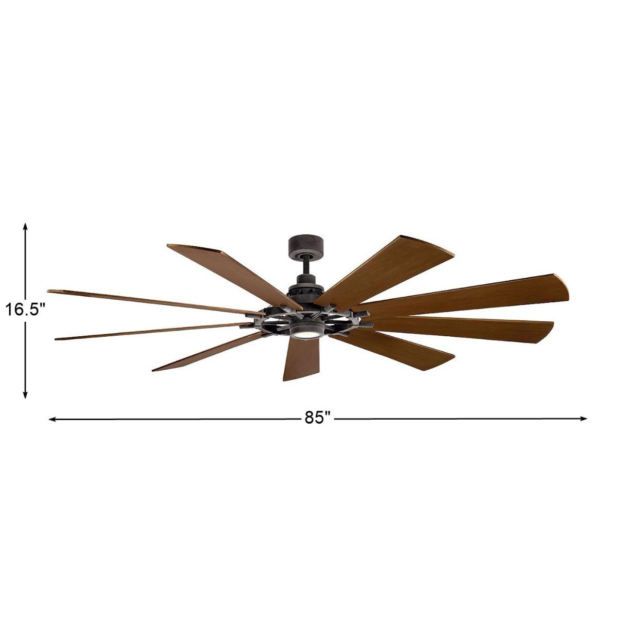 Gentry XL 85 Inch Weathered Zinc LED Large Ceiling Fan with Wall Control - Bees Lighting