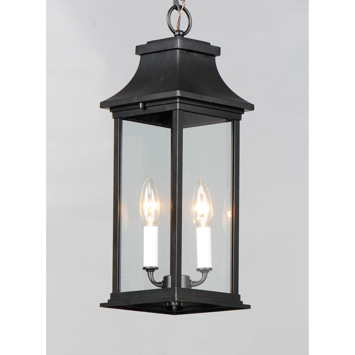 Vicksburg 19 in. 2 Lights Outdoor Hanging Lantern Black Finish