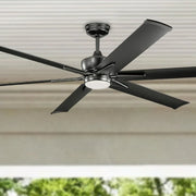 Szeplo Patio 80 Inch Satin Black Outdoor LED Large Ceiling Fan with Wall Control - Bees Lighting