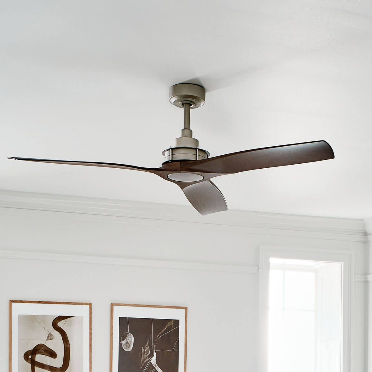 Ried 56 Inch Brushed Nickel Damp Rated Ceiling Fan with Wall Control - Bees Lighting