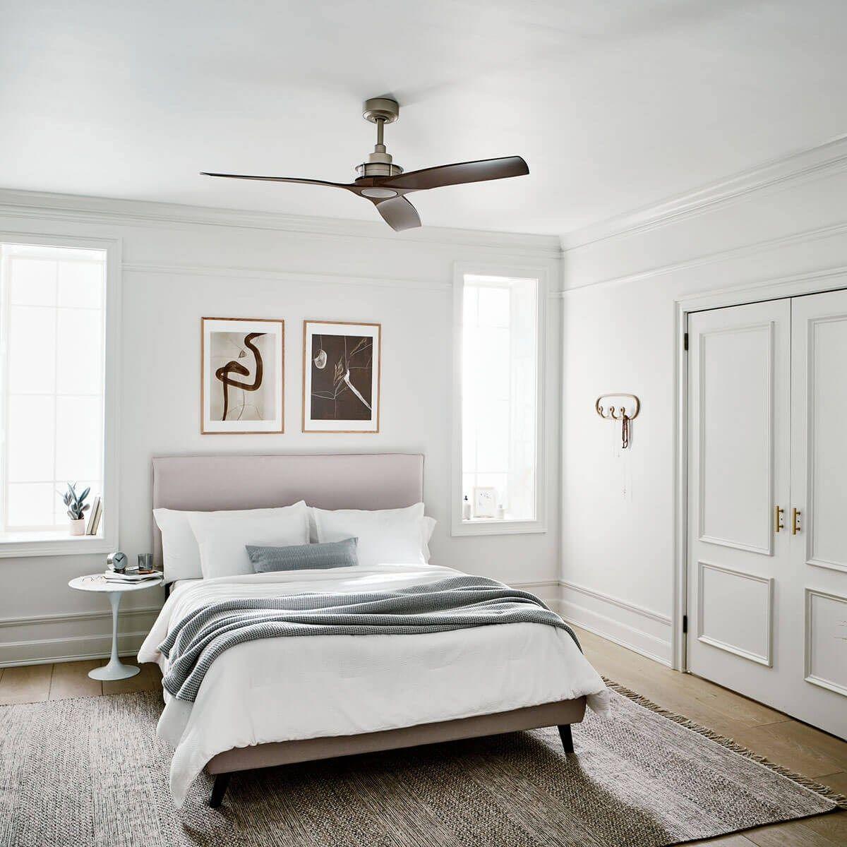 Ried 56 Inch Brushed Nickel Damp Rated Ceiling Fan with Wall Control - Bees Lighting