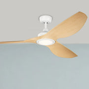 Imari 65 Inch Matte White and Light Oak LED Propeller Ceiling Fan with Wall Control - Bees Lighting