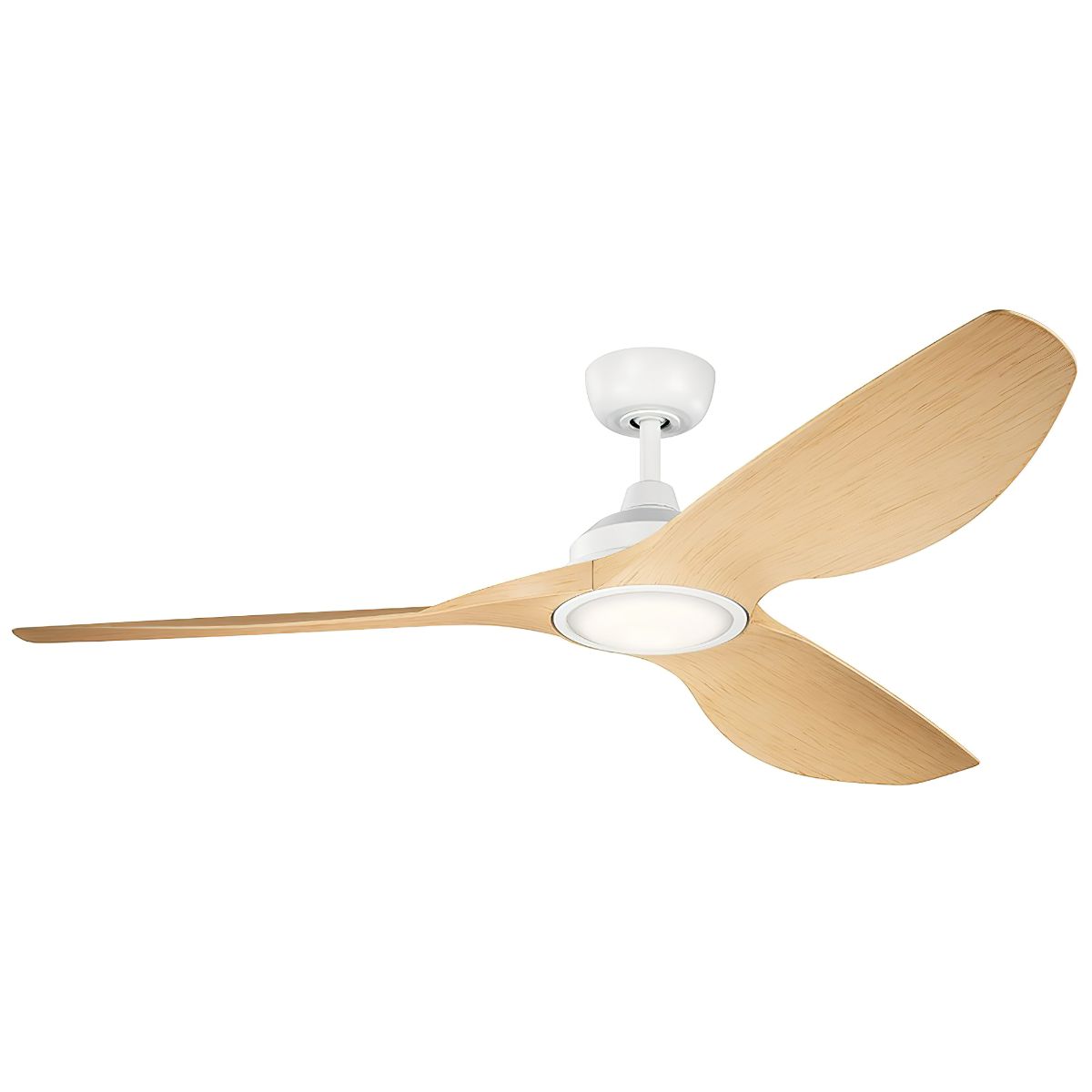 Imari 65 Inch Matte White and Light Oak LED Propeller Ceiling Fan with Wall Control - Bees Lighting