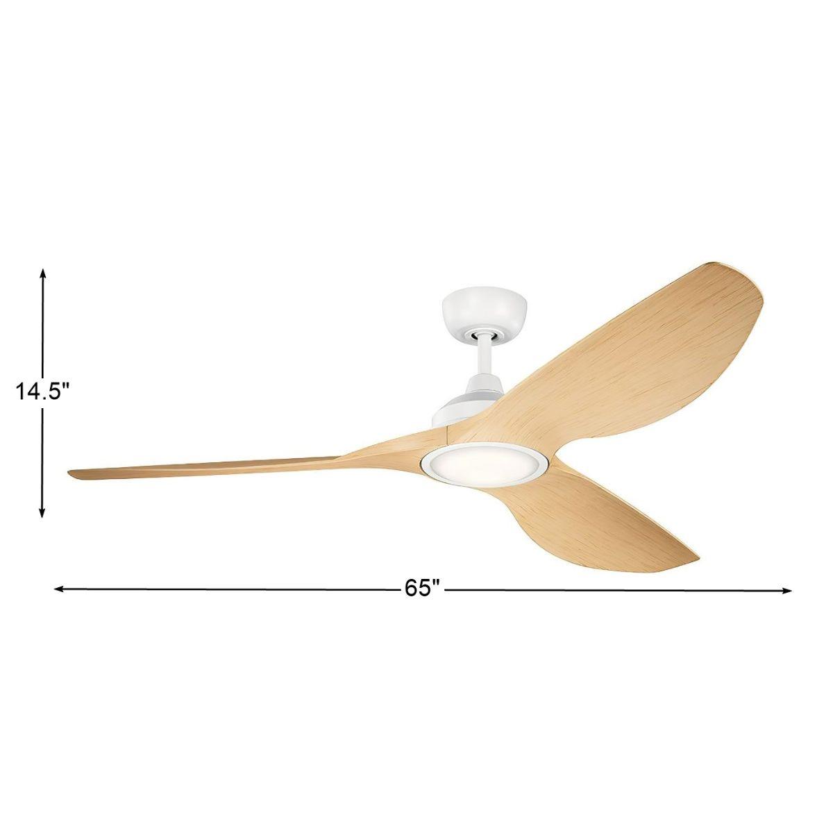 Imari 65 Inch Matte White and Light Oak LED Propeller Ceiling Fan with Wall Control - Bees Lighting