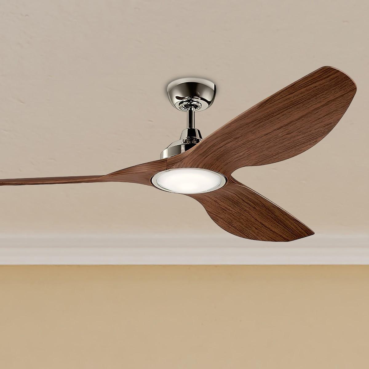 Imari 65 Inch Polished Nickel and Walnut LED Propeller Ceiling Fan with Wall Control - Bees Lighting