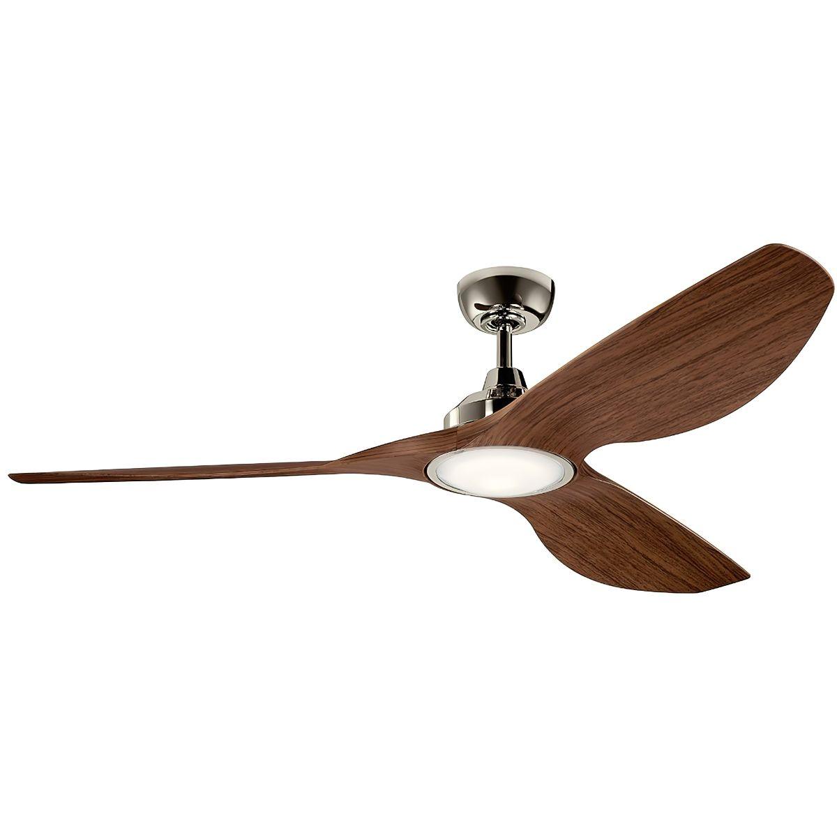 Imari 65 Inch Polished Nickel and Walnut LED Propeller Ceiling Fan with Wall Control - Bees Lighting