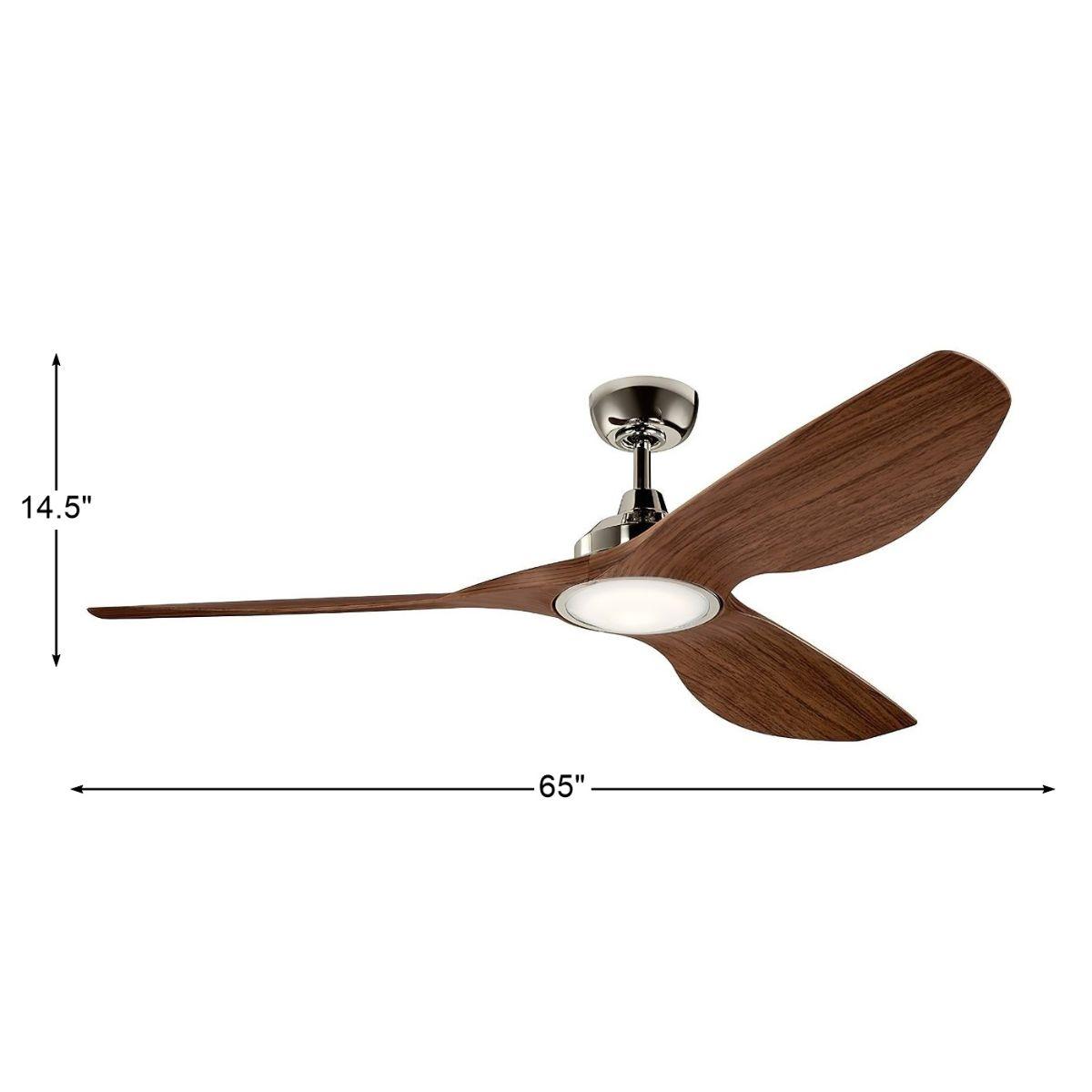 Imari 65 Inch Polished Nickel and Walnut LED Propeller Ceiling Fan with Wall Control - Bees Lighting