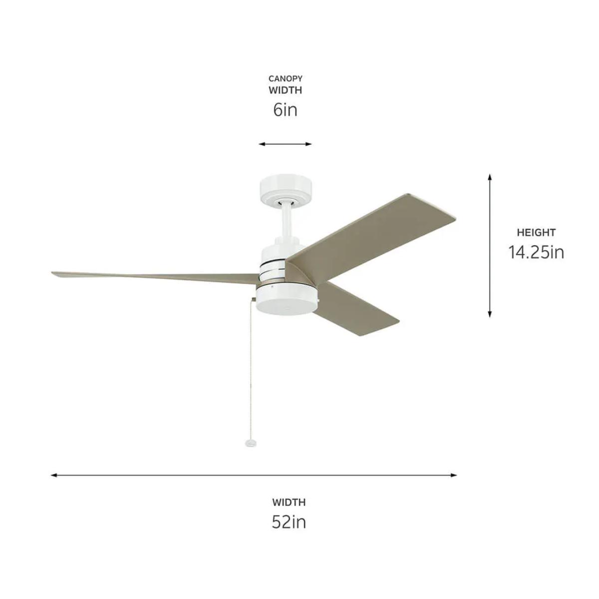 Spyn Lite 52 Inch Ceiling Fan with Pull Chain, White with Silver Blades - Bees Lighting