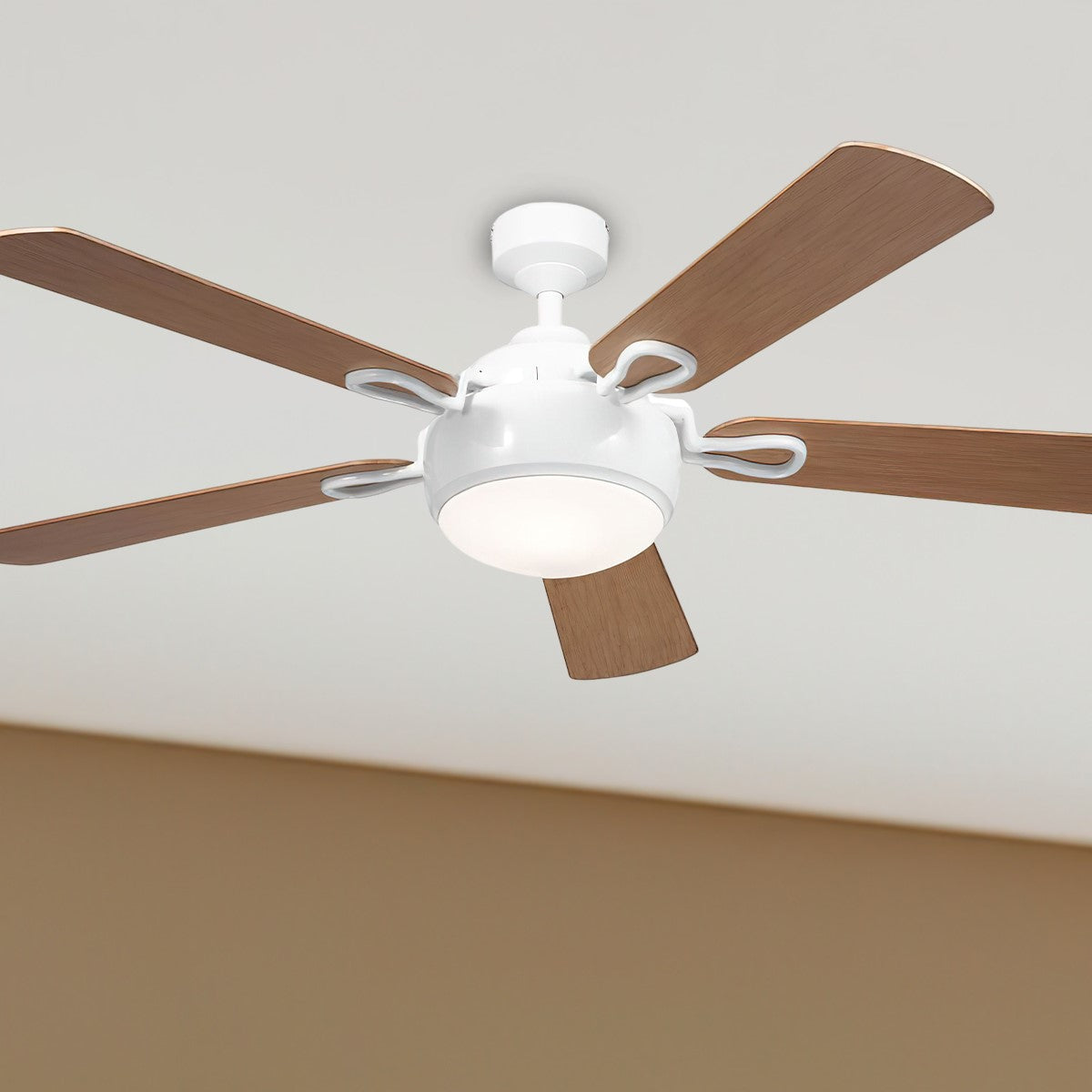 Humble 60 Inch White and Maple LED Ceiling Fan with Wall Control - Bees Lighting