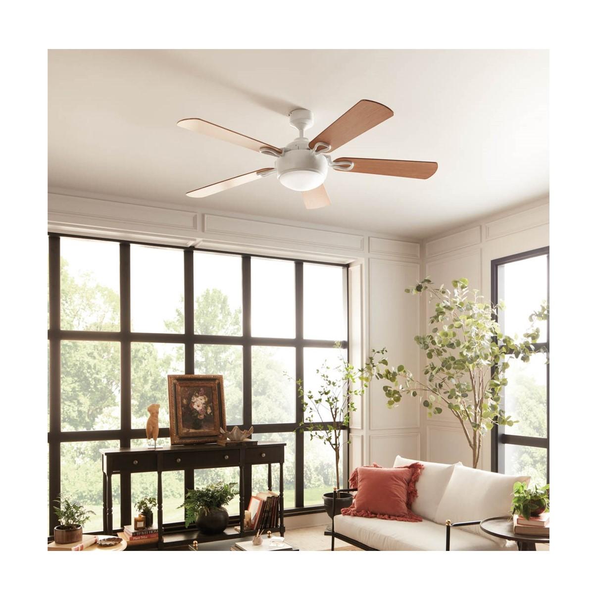 Humble 60 Inch White and Maple LED Ceiling Fan with Wall Control - Bees Lighting