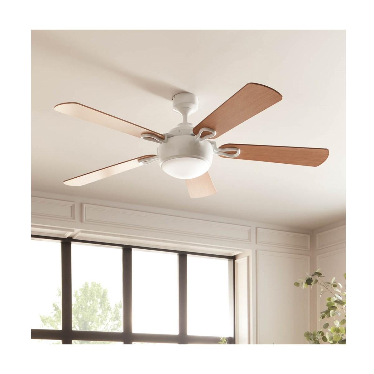 Humble 60 Inch White and Maple LED Ceiling Fan with Wall Control - Bees Lighting