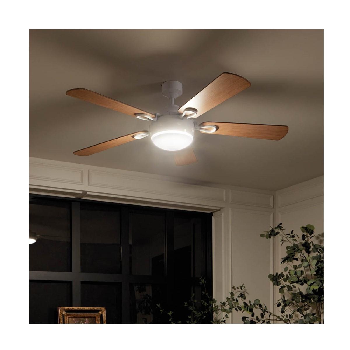Humble 60 Inch White and Maple LED Ceiling Fan with Wall Control - Bees Lighting