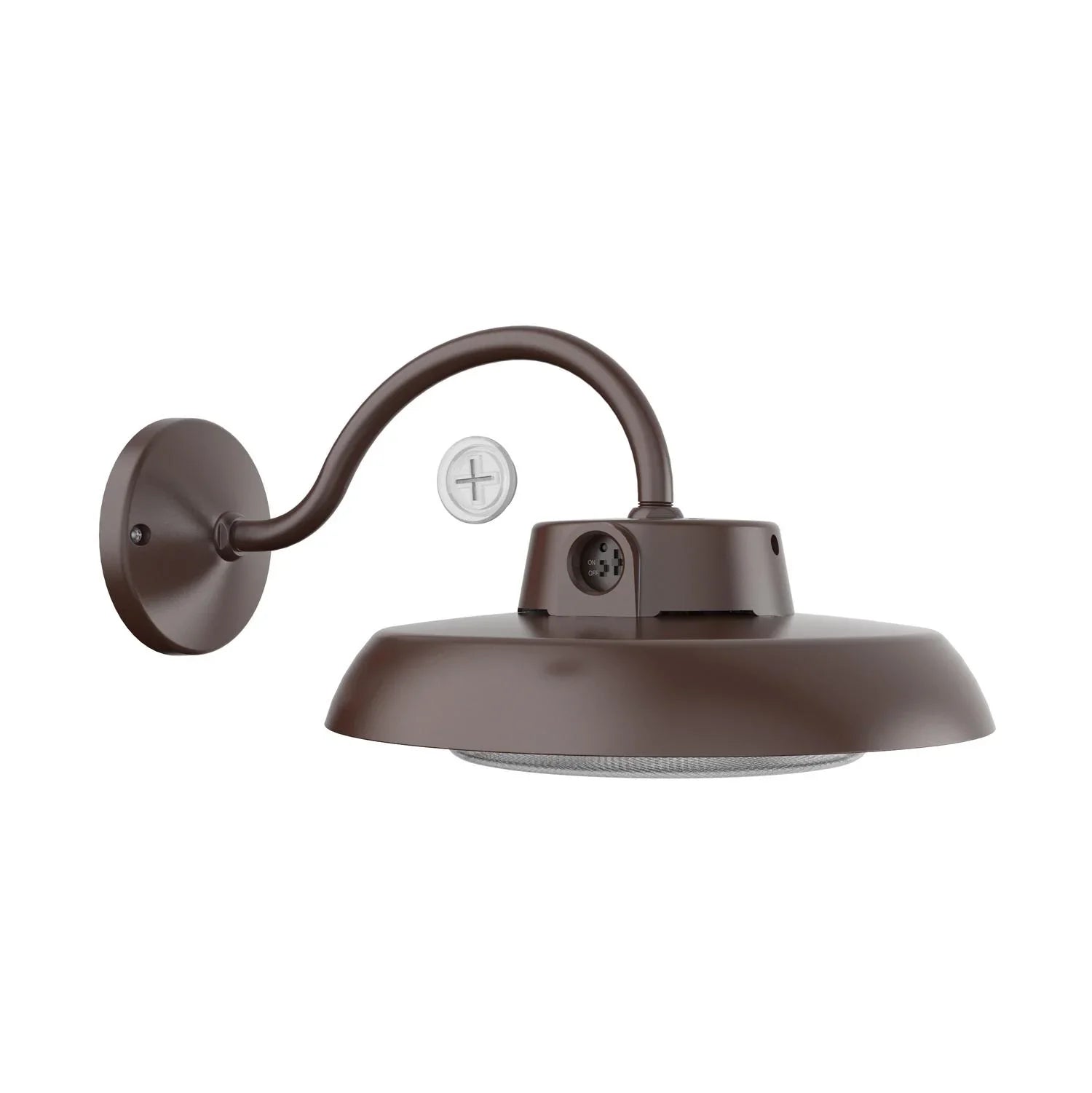 Brown wall-mounted light fixture with adjustable arm on a white background