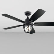 Lydra 52 Inch Distressed Black Damp Rated Cage LED Ceiling Fan with Remote - Bees Lighting