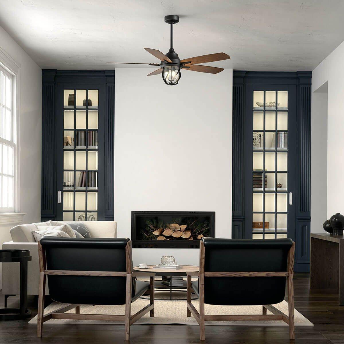 Lydra 52 Inch Distressed Black Damp Rated Cage LED Ceiling Fan with Remote - Bees Lighting