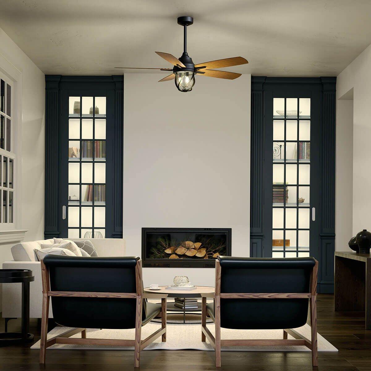 Lydra 52 Inch Distressed Black Damp Rated Cage LED Ceiling Fan with Remote - Bees Lighting