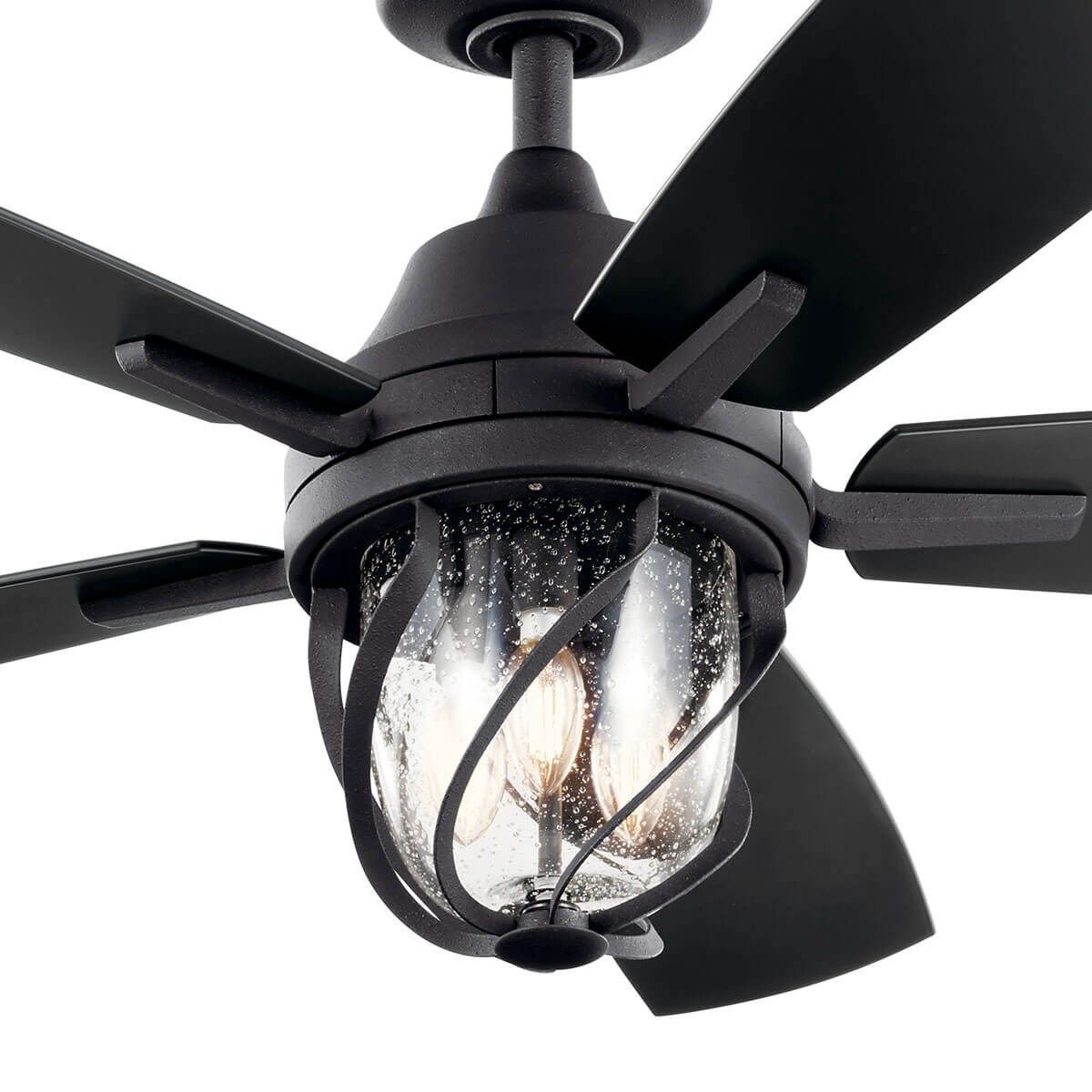 Lydra 52 Inch Distressed Black Damp Rated Cage LED Ceiling Fan with Remote - Bees Lighting