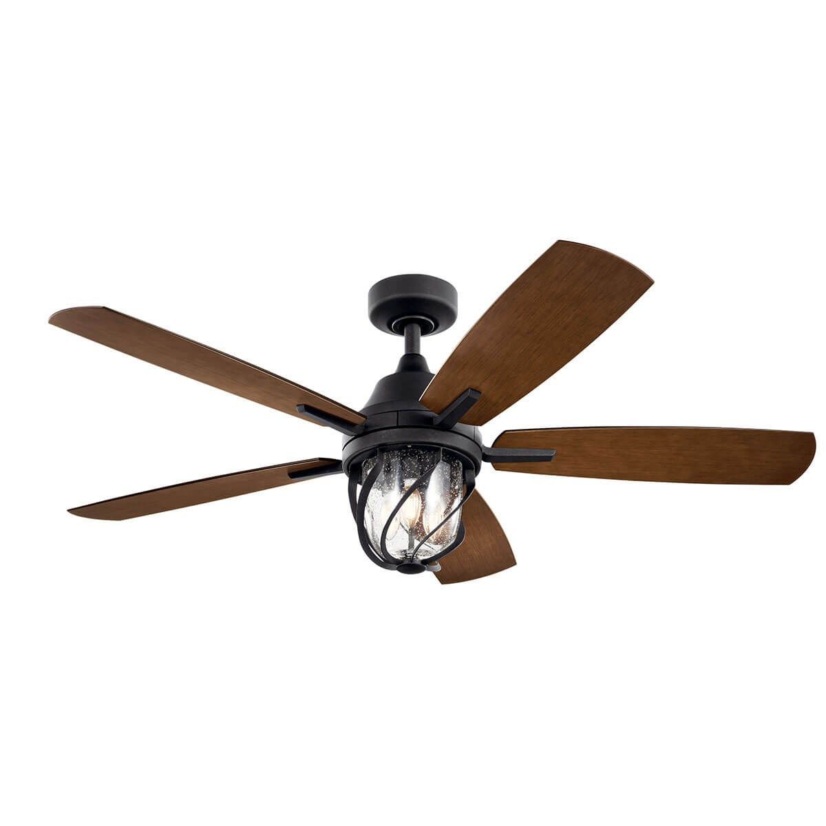 Lydra 52 Inch Distressed Black Damp Rated Cage LED Ceiling Fan with Remote - Bees Lighting