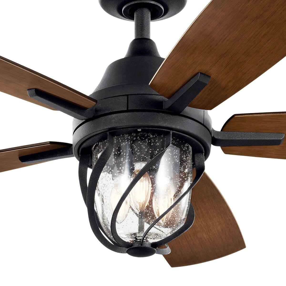Lydra 52 Inch Distressed Black Damp Rated Cage LED Ceiling Fan with Remote - Bees Lighting