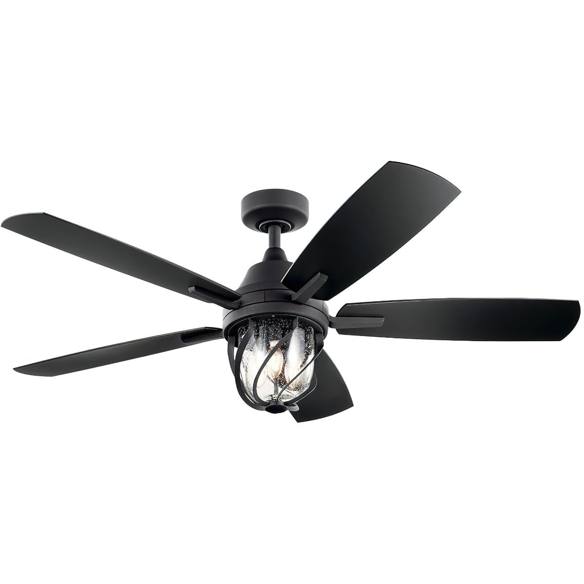 Lydra 52 Inch Distressed Black Damp Rated Cage LED Ceiling Fan with Remote - Bees Lighting