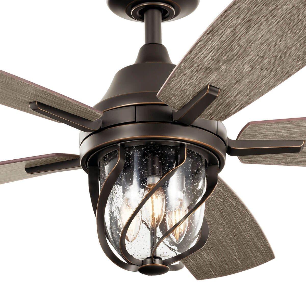 Lydra 52 Inch Olde Bronze Damp Rated Cage LED Ceiling Fan with Remote - Bees Lighting