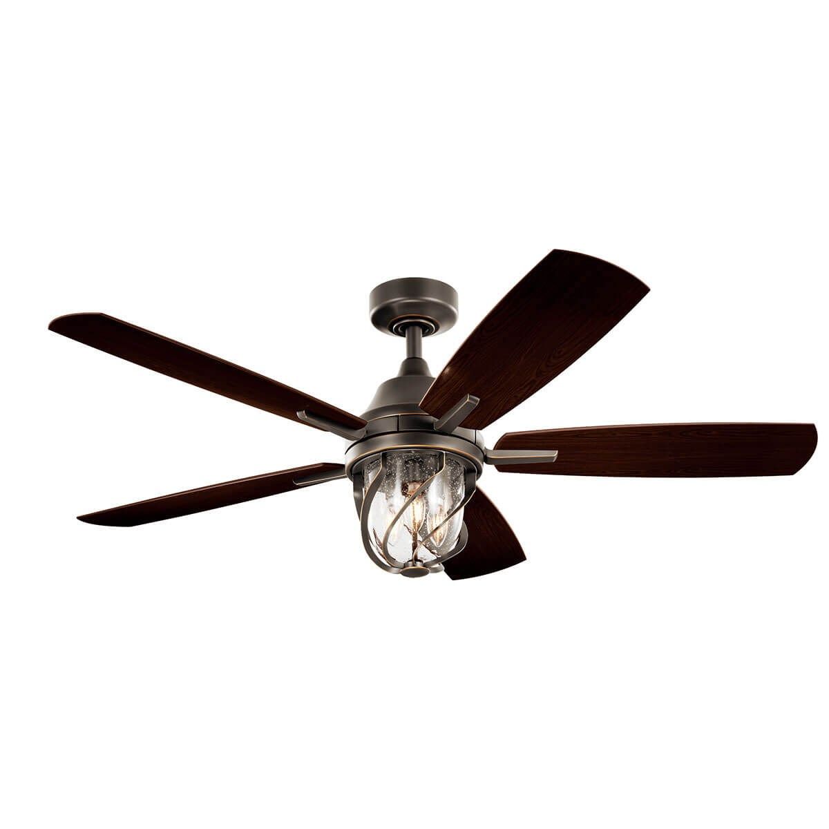 Lydra 52 Inch Olde Bronze Damp Rated Cage LED Ceiling Fan with Remote - Bees Lighting