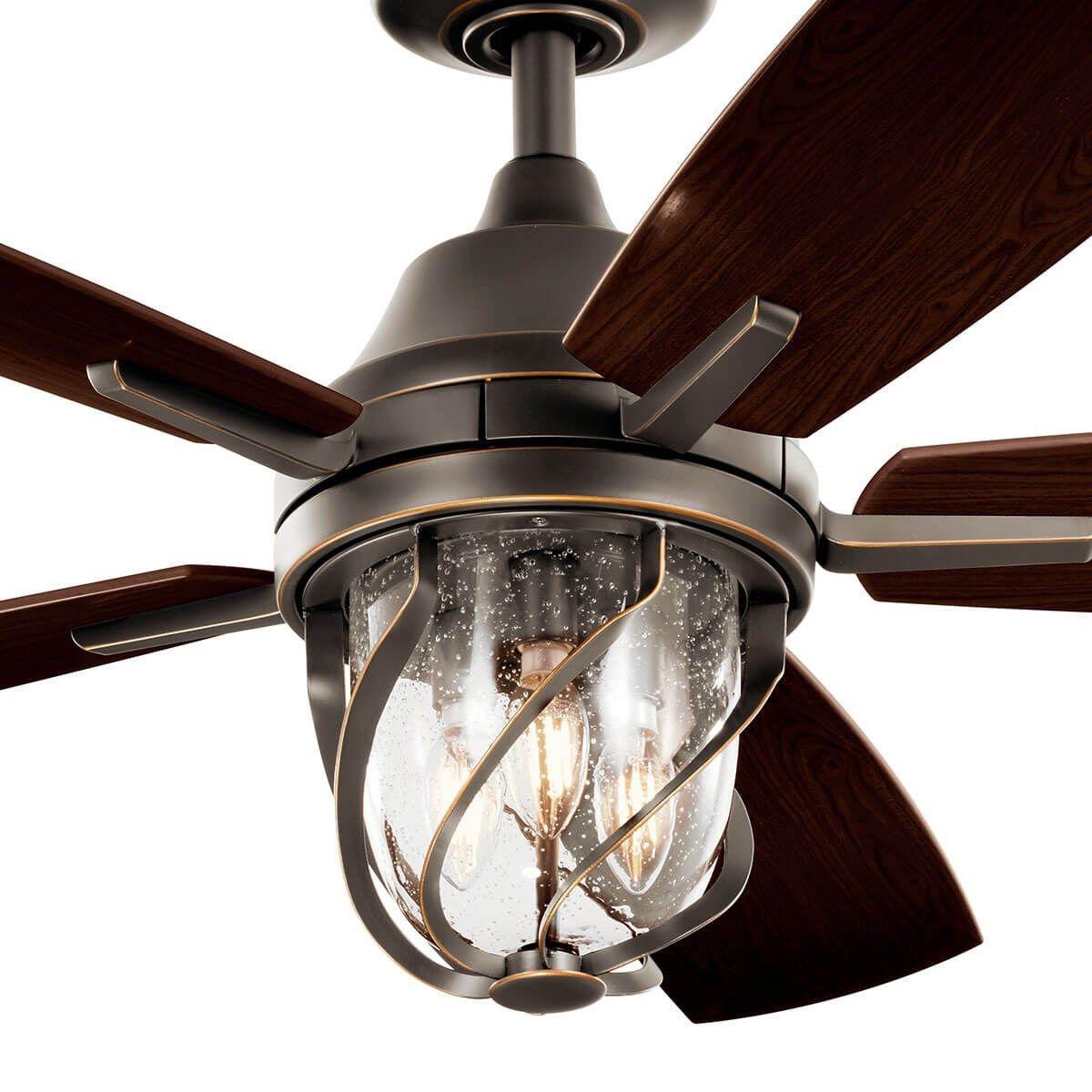 Lydra 52 Inch Olde Bronze Damp Rated Cage LED Ceiling Fan with Remote - Bees Lighting