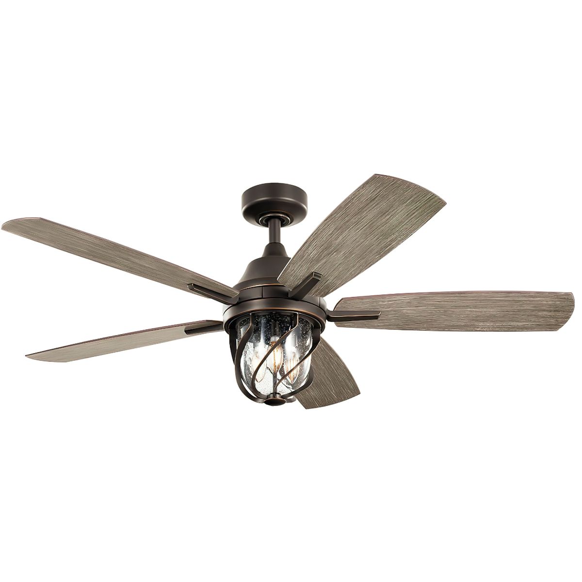 Lydra 52 Inch Olde Bronze Damp Rated Cage LED Ceiling Fan with Remote - Bees Lighting