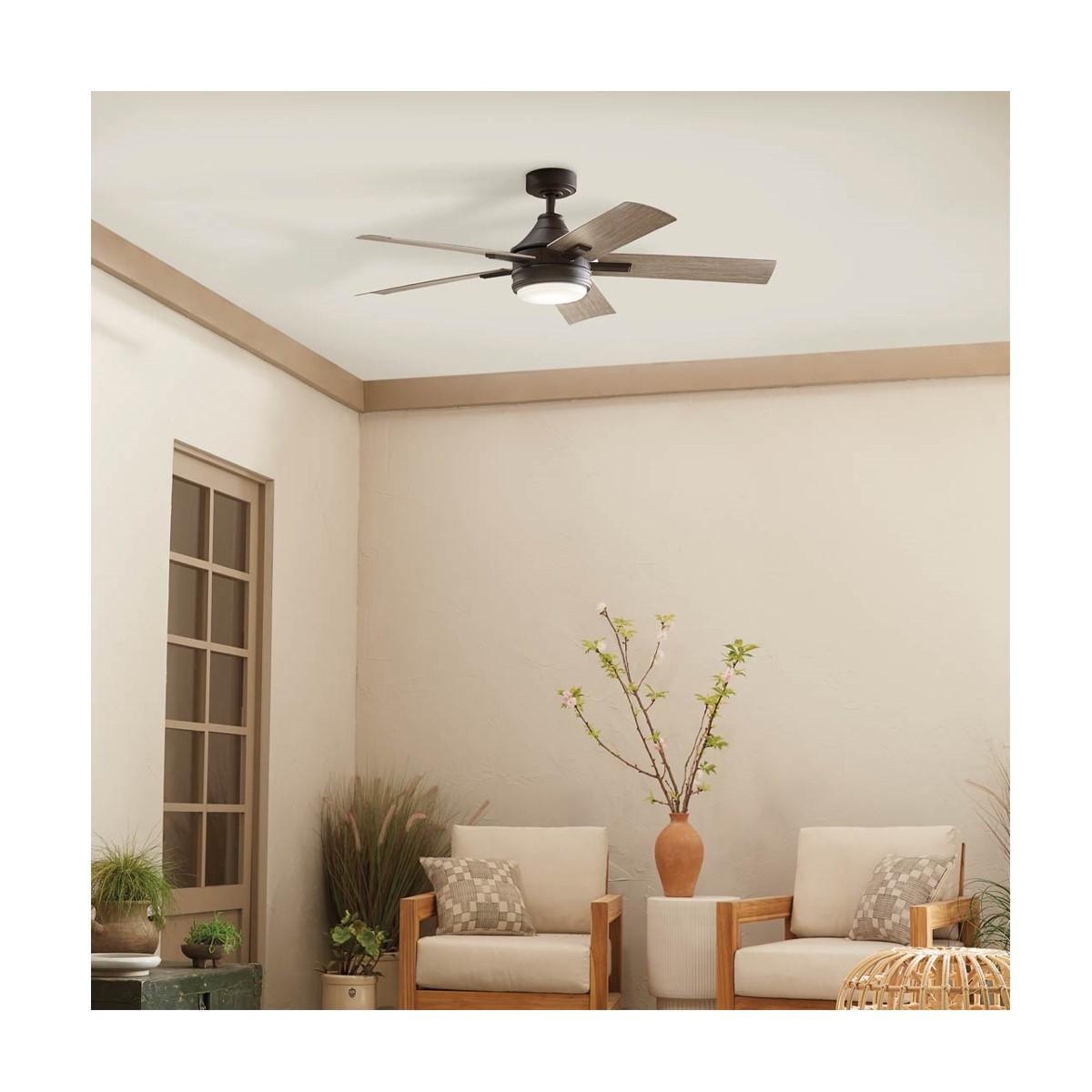 Tide 52 Inch Olde Bronze LED Damp Rated Ceiling Fan with Remote - Bees Lighting