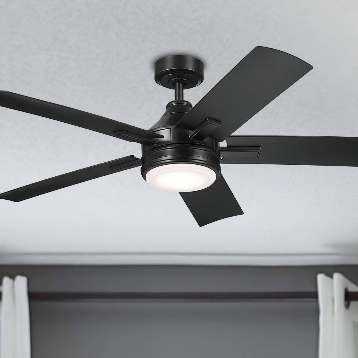 Tide 52 Inch Satin Black LED Damp Rated Ceiling Fan with Remote - Bees Lighting