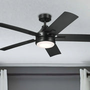 Tide 52 Inch Satin Black LED Damp Rated Ceiling Fan with Remote - Bees Lighting