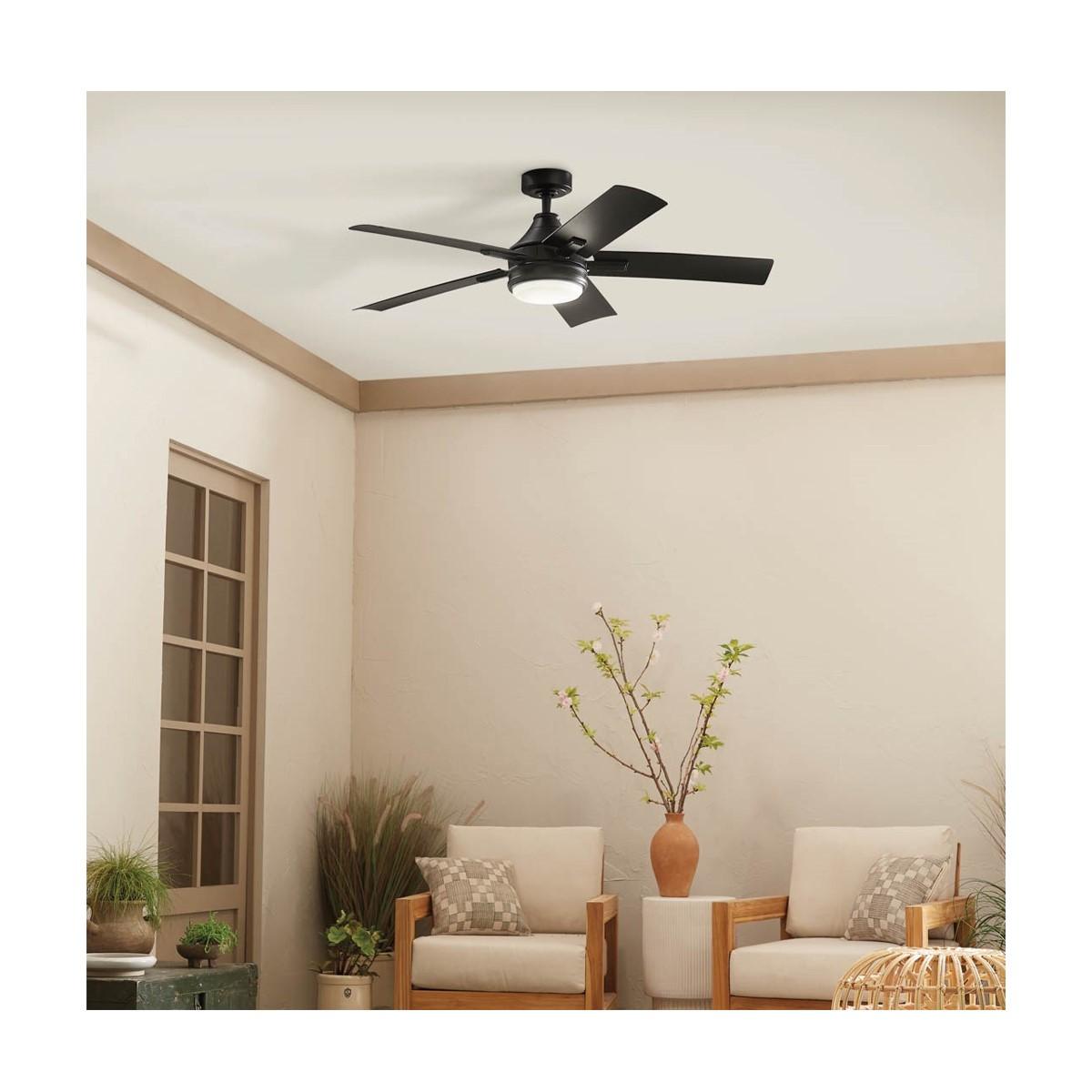 Tide 52 Inch Satin Black LED Damp Rated Ceiling Fan with Remote - Bees Lighting