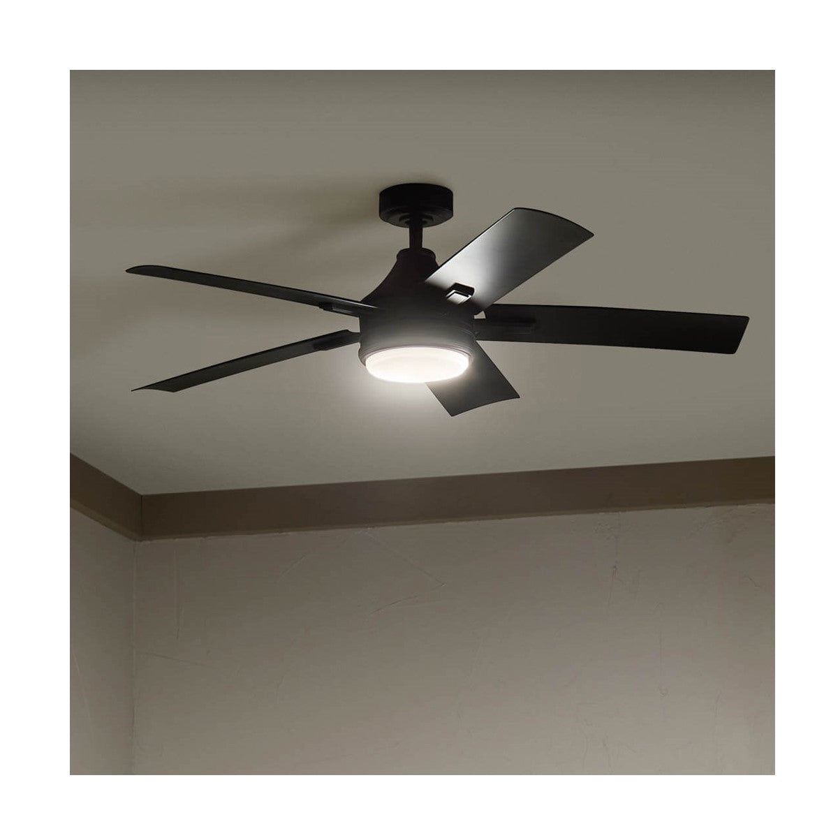 Tide 52 Inch Satin Black LED Damp Rated Ceiling Fan with Remote - Bees Lighting