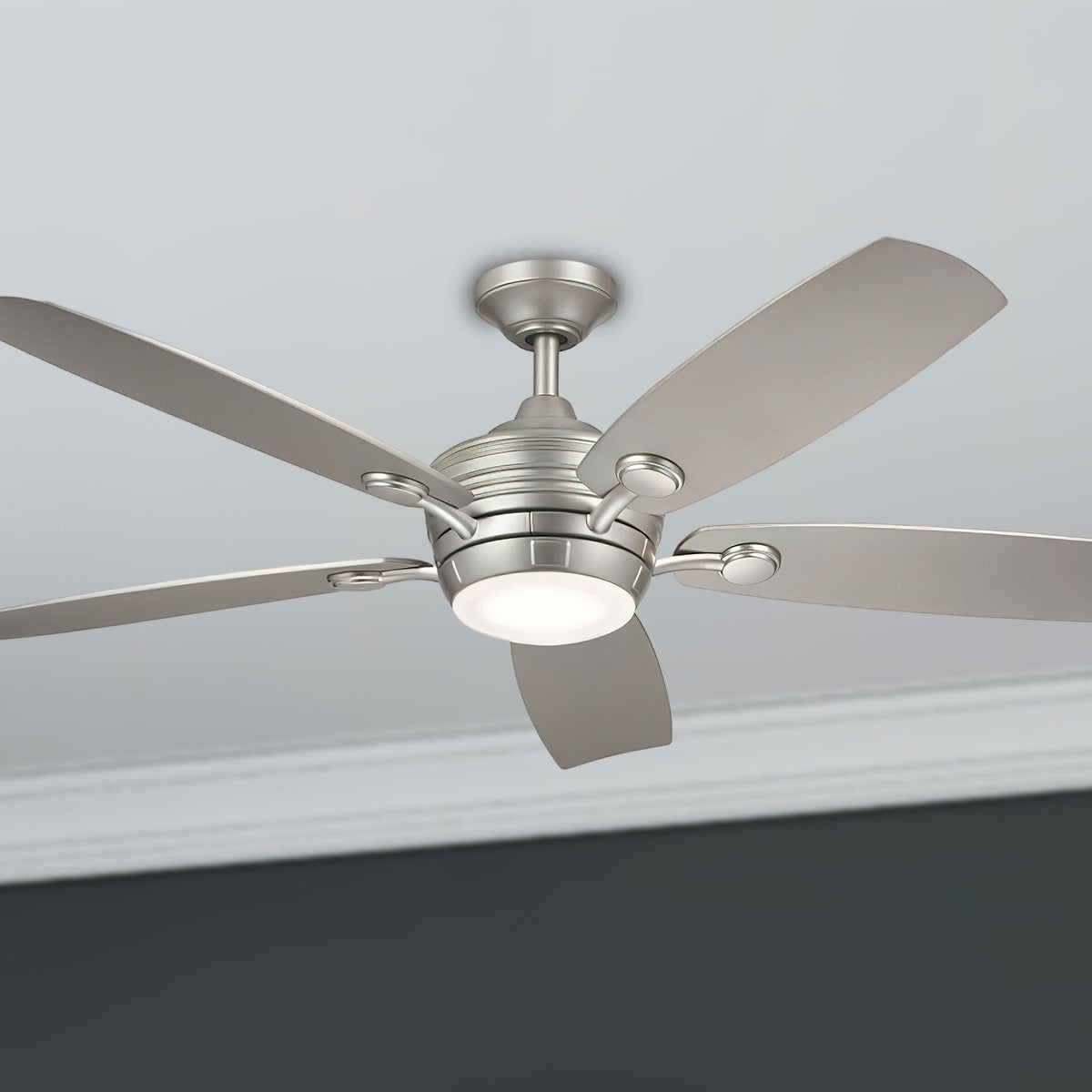 Tranquil 56 Inch Brushed Nickel LED Damp Rated Ceiling Fan with Remote - Bees Lighting