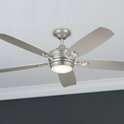 Tranquil 56 Inch Brushed Nickel LED Damp Rated Ceiling Fan with Remote - Bees Lighting