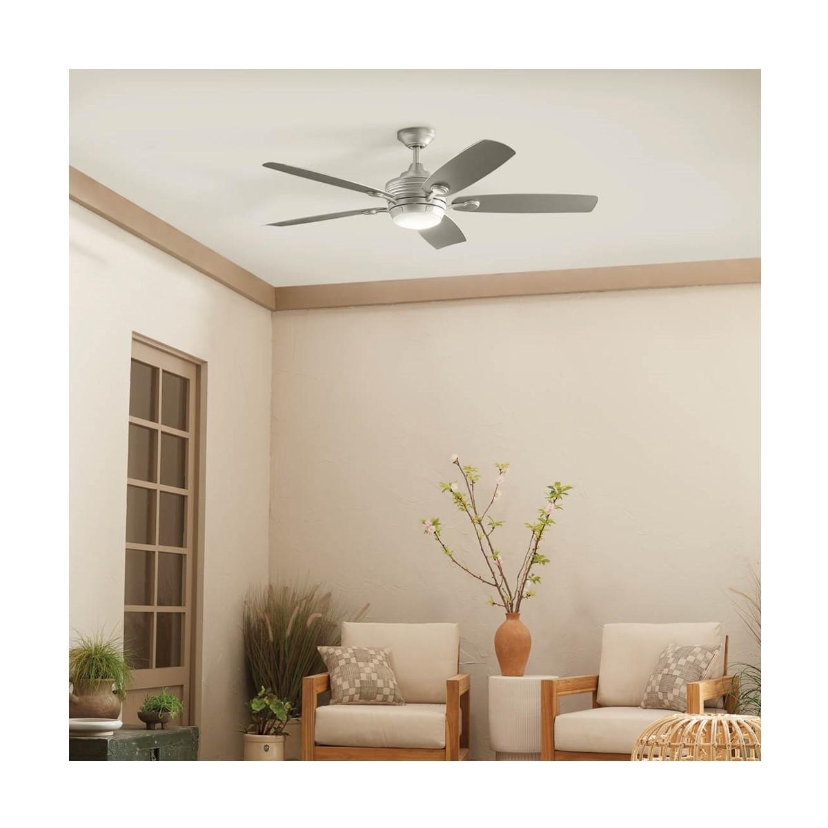 Tranquil 56 Inch Brushed Nickel LED Damp Rated Ceiling Fan with Remote - Bees Lighting