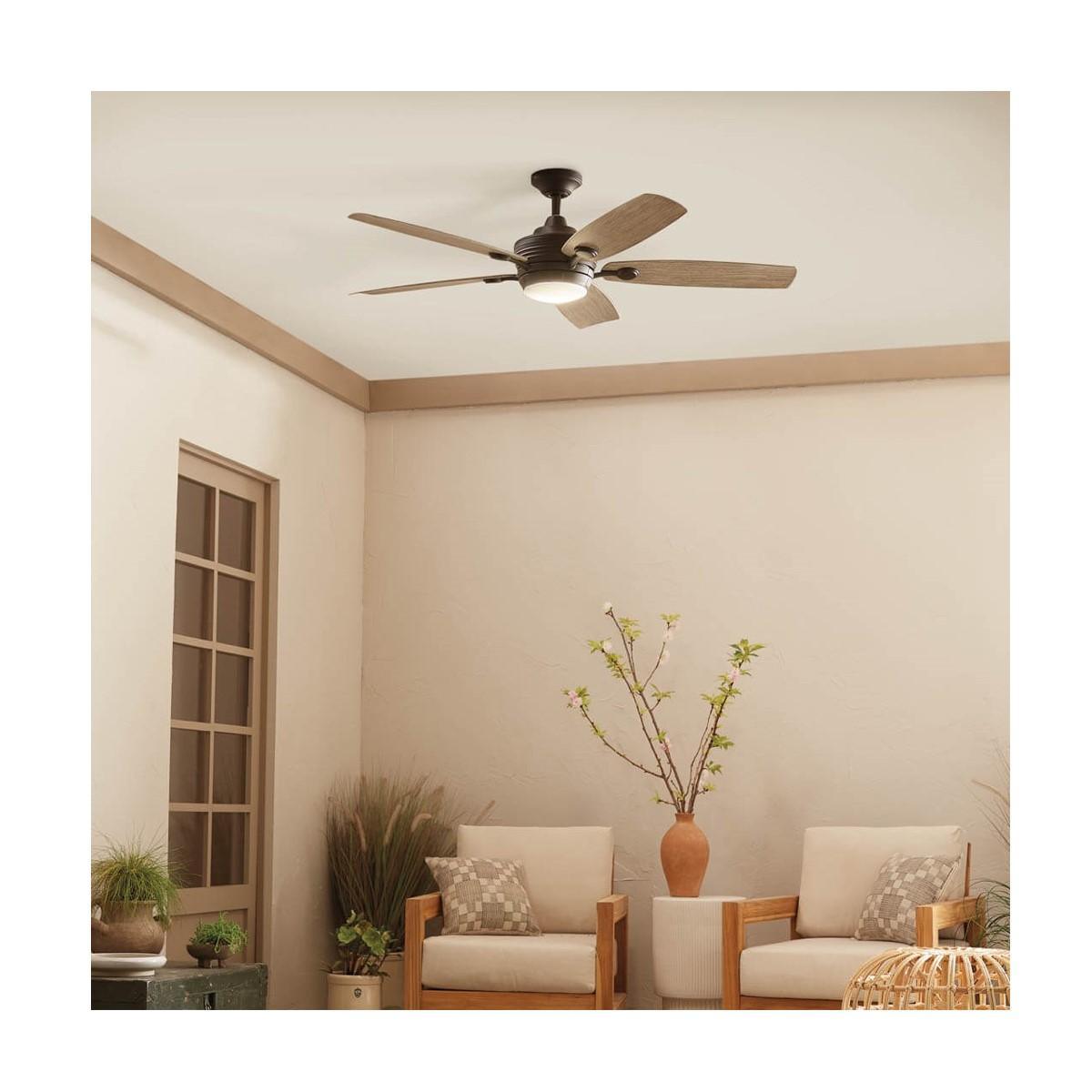 Tranquil 56 Inch Olde Bronze LED Damp Rated Ceiling Fan with Remote - Bees Lighting