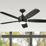 Tranquil 56 Inch Satin Black LED Damp Rated Ceiling Fan with Remote - Bees Lighting