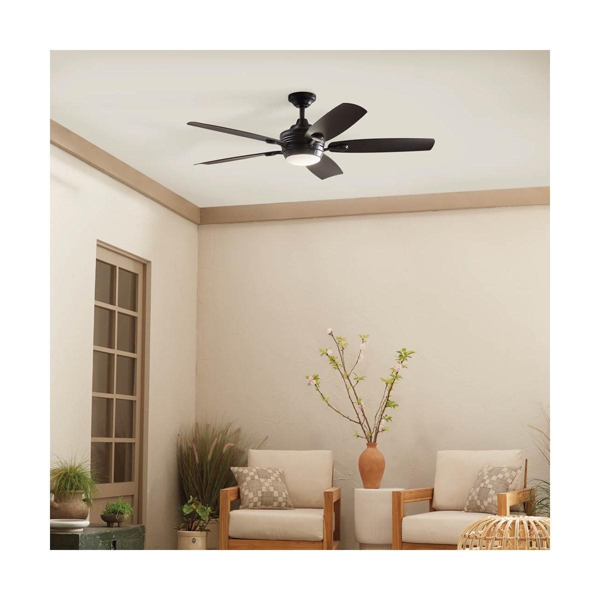 Tranquil 56 Inch Satin Black LED Damp Rated Ceiling Fan with Remote - Bees Lighting