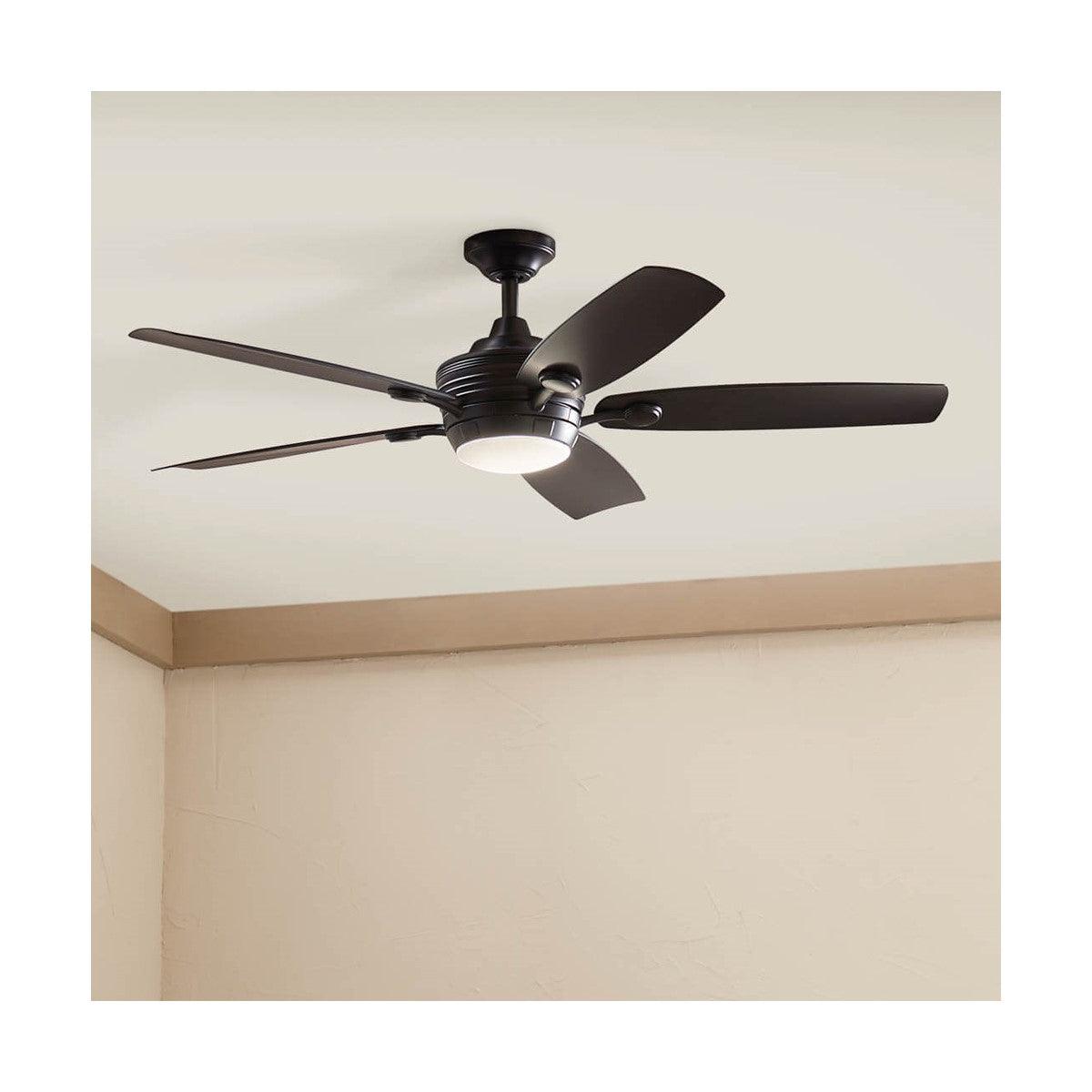 Tranquil 56 Inch Satin Black LED Damp Rated Ceiling Fan with Remote - Bees Lighting