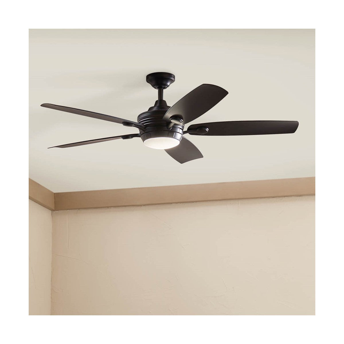 Tranquil 56 Inch Satin Black LED Damp Rated Ceiling Fan with Remote - Bees Lighting