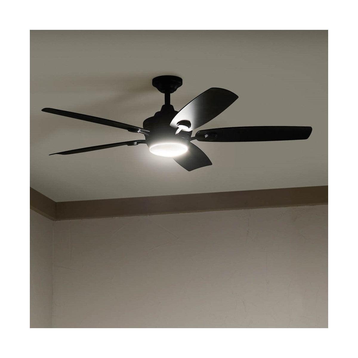 Tranquil 56 Inch Satin Black LED Damp Rated Ceiling Fan with Remote - Bees Lighting