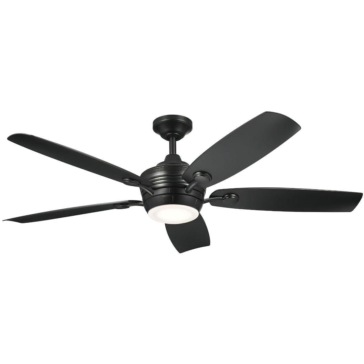 Tranquil 56 Inch Satin Black LED Damp Rated Ceiling Fan with Remote - Bees Lighting
