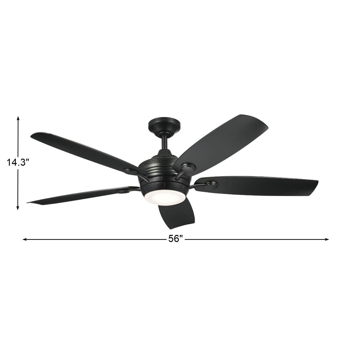 Tranquil 56 Inch Satin Black LED Damp Rated Ceiling Fan with Remote - Bees Lighting