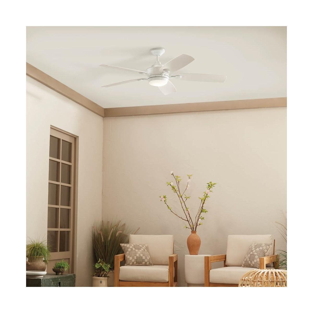 Tranquil 56 Inch White LED Damp Rated Ceiling Fan with Remote - Bees Lighting