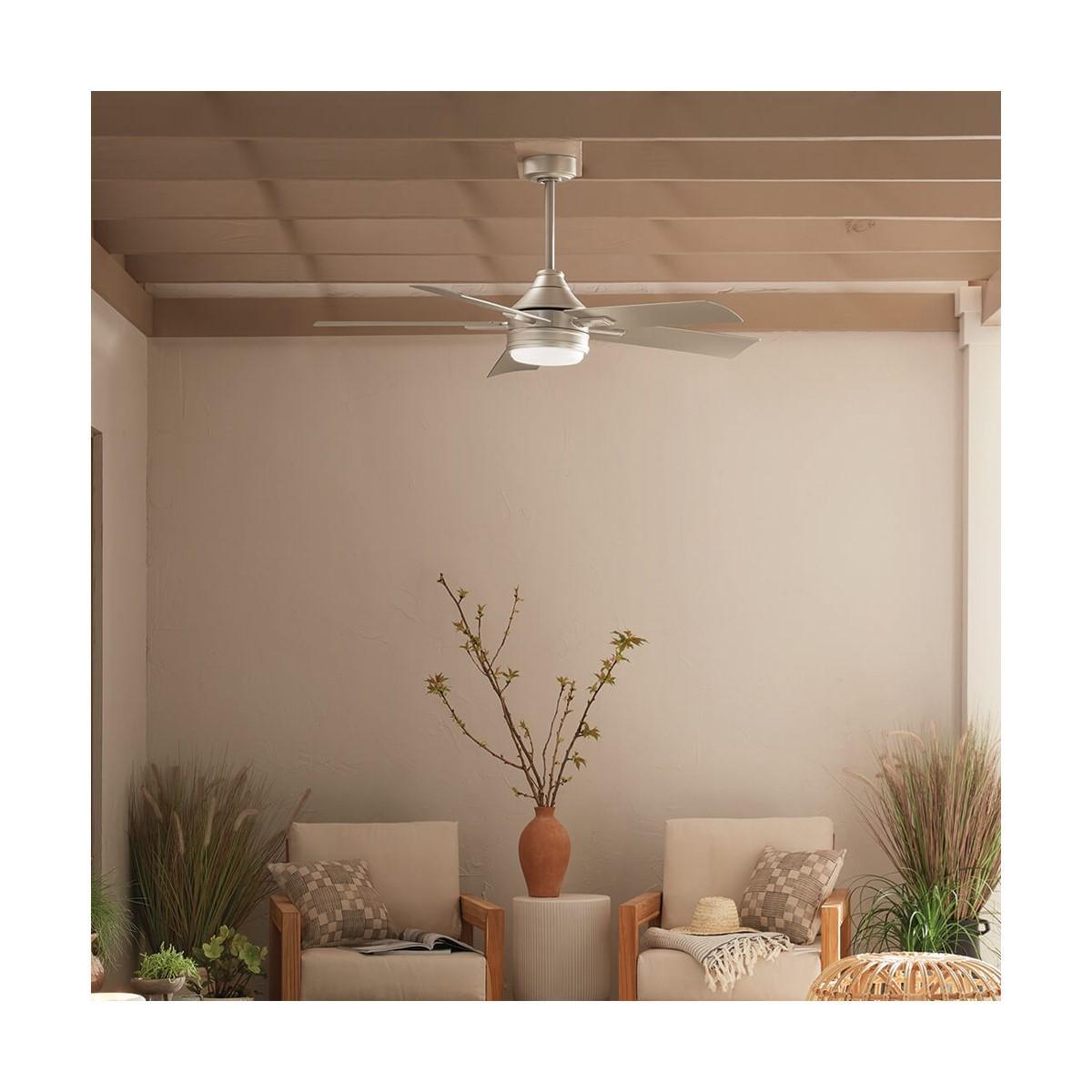 Tide Weather+ 52 Inch Brushed Nickel LED Wet Rated Ceiling Fan with Remote - Bees Lighting