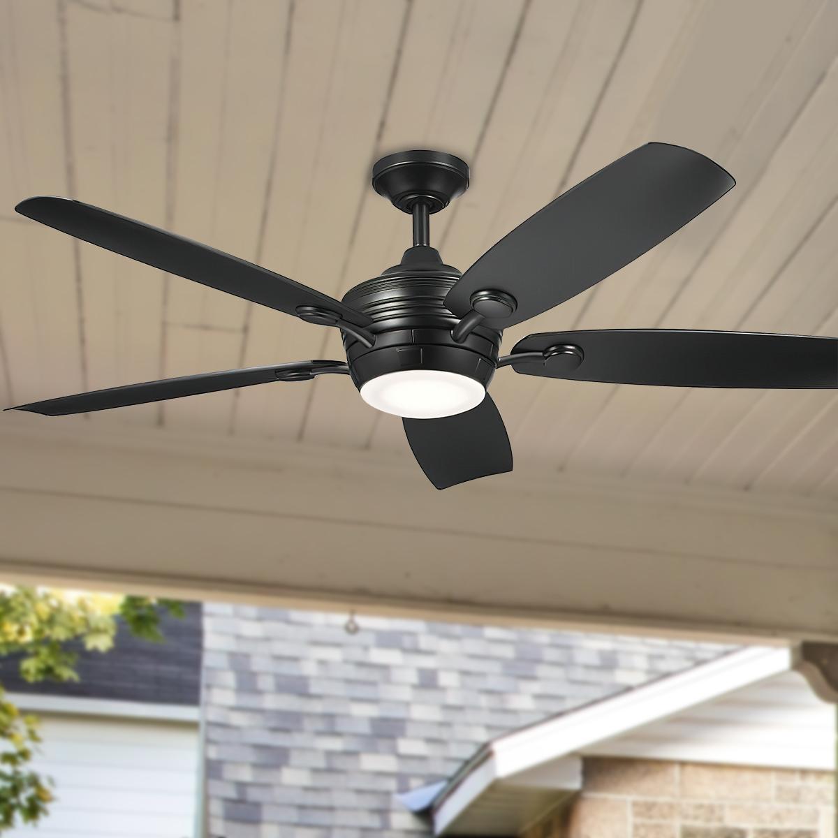 Tranquil Weather+ 56 Inch Satin Black LED Wet Rated Ceiling Fan with Remote - Bees Lighting